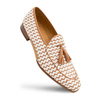 Mezlan Sants Woven Two-Tone Tassel Loafer Bone / Camel (21537)