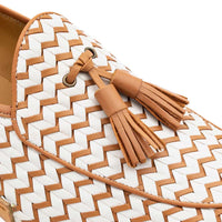Mezlan Sants Woven Two-Tone Tassel Loafer Bone / Camel (21537)
