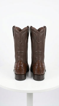 Los Altos Men's Genuine Full Quill Ostrich Brown Roper Toe Boots