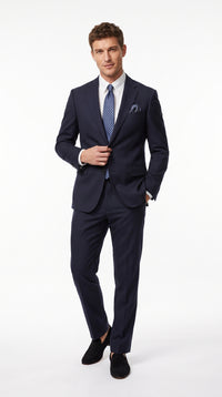 Men’s Navy Linen Suit for Beach Wedding, Summer Dress Suit with Jacket and Pants
