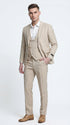 Men’s Khaki Sharkskin Wedding Suit with One Button Jacket, Double Breasted Vest and Pants