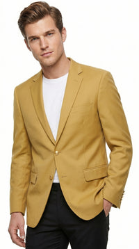 Men’s Gold Poplin Club Sport Coat, Classic Fit Dress Casual Blazer