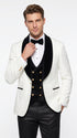 Marco Lorenzo Premium White Paisley 4 Piece Suit with Black Velvet Shawl Lapel and Matching Bow Tie