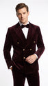 Men’s Rossi Man Zeus Dark Brown Velvet Double Breasted Tuxedo Suit, Formal Wedding Prom Dinner Suit Set