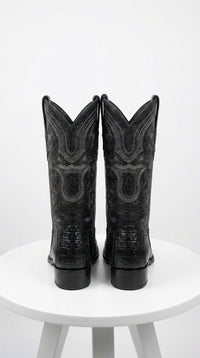 Men’s Black Caiman Crocodile and Deer Leather European Toe Boots, LAB-76F0105 Western Dress Boots