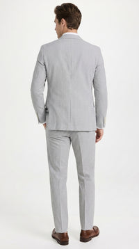 Men’s Navy Seersucker 2 Piece Summer Suit, Modern Fit Lightweight Wedding Dress Suit