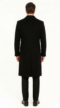 Men’s Black Full Length Double Breasted Wool Overcoat, Formal Winter Topcoat