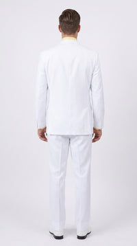 Men’s White Classic Fit 3 Button Poplin Suit, Two Piece Formal Wedding Dress Suit