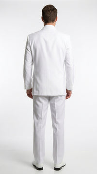 Men’s White Classic Double Breasted Poplin Suit, Formal Two Piece Wedding Dress Suit