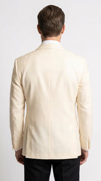 Men’s Ivory Double-Breasted Tuxedo Dinner Jacket – Cream Off-White Wedding, Prom and Black-Tie Blazer