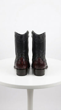 Men’s Black Cherry Caiman Tail Crocodile Boots, European Toe Exotic Western Dress Boots LAB-76B0118