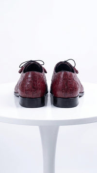 Los Altos Men’s Burgundy Crocodile Shoes, Exotic Gator Lace-Up Formal Dress Shoes