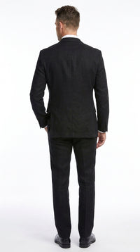 Men’s Black 100% Linen Suit, Two Button Formal Wedding Business Dress Suit