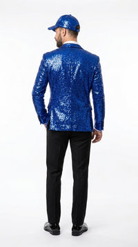 Men’s Royal Blue Sequin Suit, Shiny Metallic Stage Tuxedo Jacket and Pants for Groom and Prom