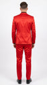 Men’s Red 3 Piece Slim Fit Shiny Satin Suit, Formal Wedding Prom Party Dress Suit