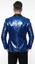Men’s Royal Blue and Black Reversible Sequin Blazer, 1 Button Shiny Formal Party Jacket