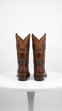 Men’s Brown Caiman Crocodile Tail Cowboy Boots with European Toe, Exotic Western Dress Boots