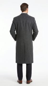 Men’s Dark Grey 44 Inch Double Breasted Wool Blend Overcoat, Long Length Dress Coat