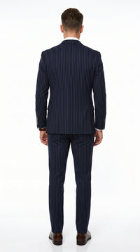 Men’s Navy Gangster Pinstripe Suit with 2 Button Jacket, Double Breasted Vest and Pants