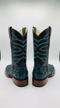 Men’s Rustic Turquoise Pirarucu Exotic Leather Cowboy Boots – Western Square Toe Fish Boots