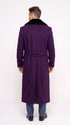 Men’s Purple Wool Overcoat, Long Winter Dress Topcoat with Black Fur Collar for Formal and Business Wear