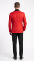 Men’s Red Paisley Jacquard Tuxedo Suit, Modern Fit Black Satin Shawl Lapel Prom Wedding Formal Suit