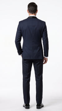 Men’s Daniel Craig James Bond Navy Blue Tuxedo Costume, 007 Inspired Black Satin Shawl Lapel Formal Wedding Suit