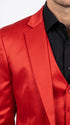 Men’s Red 3 Piece Slim Fit Shiny Satin Suit, Formal Wedding Prom Party Dress Suit