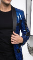 Men’s Royal Blue and Black Reversible Sequin Blazer, 1 Button Shiny Formal Party Jacket