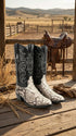 Men’s Natural Python Snakeskin J Toe Cowboy Boots with Black Western Shaft, Exotic Dress Boots