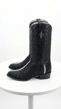 Los Altos Men's Black Stingray with Full Rowstone Finish Snip Toe Boots