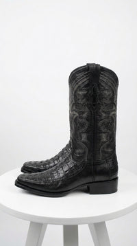 Men’s Black Caiman Crocodile and Deer Leather European Toe Boots, LAB-76F0105 Western Dress Boots