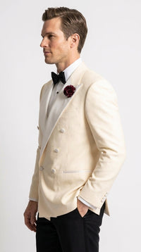 Men’s Ivory Double-Breasted Tuxedo Dinner Jacket – Cream Off-White Wedding, Prom and Black-Tie Blazer