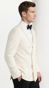 Men’s Ivory Double Breasted Tuxedo Dinner Jacket, Cream Off White Formal Wedding Blazer