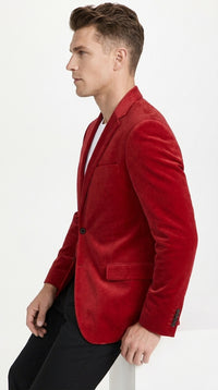 Men’s Red Velvet Big and Tall Blazer, Affordable Clearance Formal Sport Coat for Prom and Parties