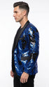 Men’s Royal Blue and Black Reversible Sequin Blazer, 1 Button Shiny Formal Party Jacket
