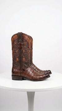 Men’s Brown Caiman Crocodile Tail Cowboy Boots with European Toe, Exotic Western Dress Boots