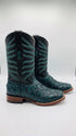Men’s Rustic Turquoise Pirarucu Exotic Leather Cowboy Boots – Western Square Toe Fish Boots