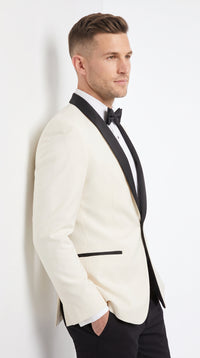 Men’s Ivory and Black Dinner Jacket, Formal Tuxedo Evening Jacket for Weddings and Prom