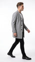 Men’s Light Grey Fitted Wool Peacoat – Modern Slim Cut Single-Breasted Coat