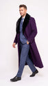 Men’s Purple Wool Overcoat, Long Winter Dress Topcoat with Black Fur Collar for Formal and Business Wear