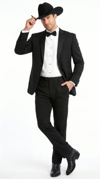 Mens 1 Button Western Cowboy Wedding Tuxedo Black