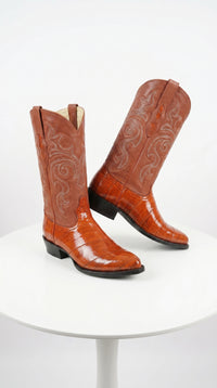 Men’s Red Eel Cowboy Boots with Pointed Toe, Original Leather Western Dress Boots