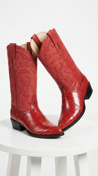 Men’s Red Eel Cowboy Boots with Pointed Toe, Original Leather Western Dress Boots