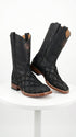 Men’s Los Altos Black Matte Pirarucu Wide Square Toe Cowboy Boots, Genuine Exotic Western Boots