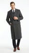 Men’s Dark Grey 44 Inch Double Breasted Wool Blend Overcoat, Long Length Dress Coat