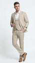 Men’s Khaki Sharkskin Wedding Suit with One Button Jacket, Double Breasted Vest and Pants