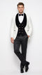 Marco Lorenzo Premium White Paisley 4 Piece Suit with Black Velvet Shawl Lapel and Matching Bow Tie