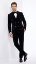 Men’s Rossi Man Zeus Black Velvet Double Breasted Tuxedo Suit, Formal Wedding Prom Dinner Suit Set