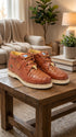 Men’s Wild West Brown Caiman and Ostrich Skin Shoes with Lace Up Front, Exotic Western Dress Shoes